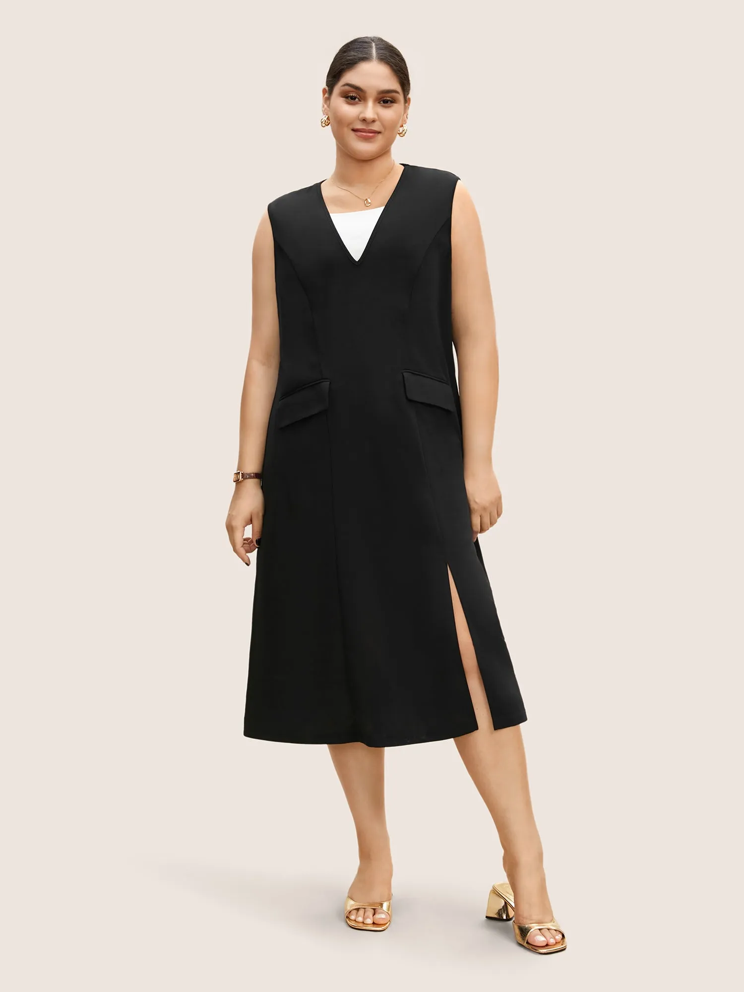 V Neck Metal Detail Split Hem Dress sold by Bloomchic product image thumbnail 2