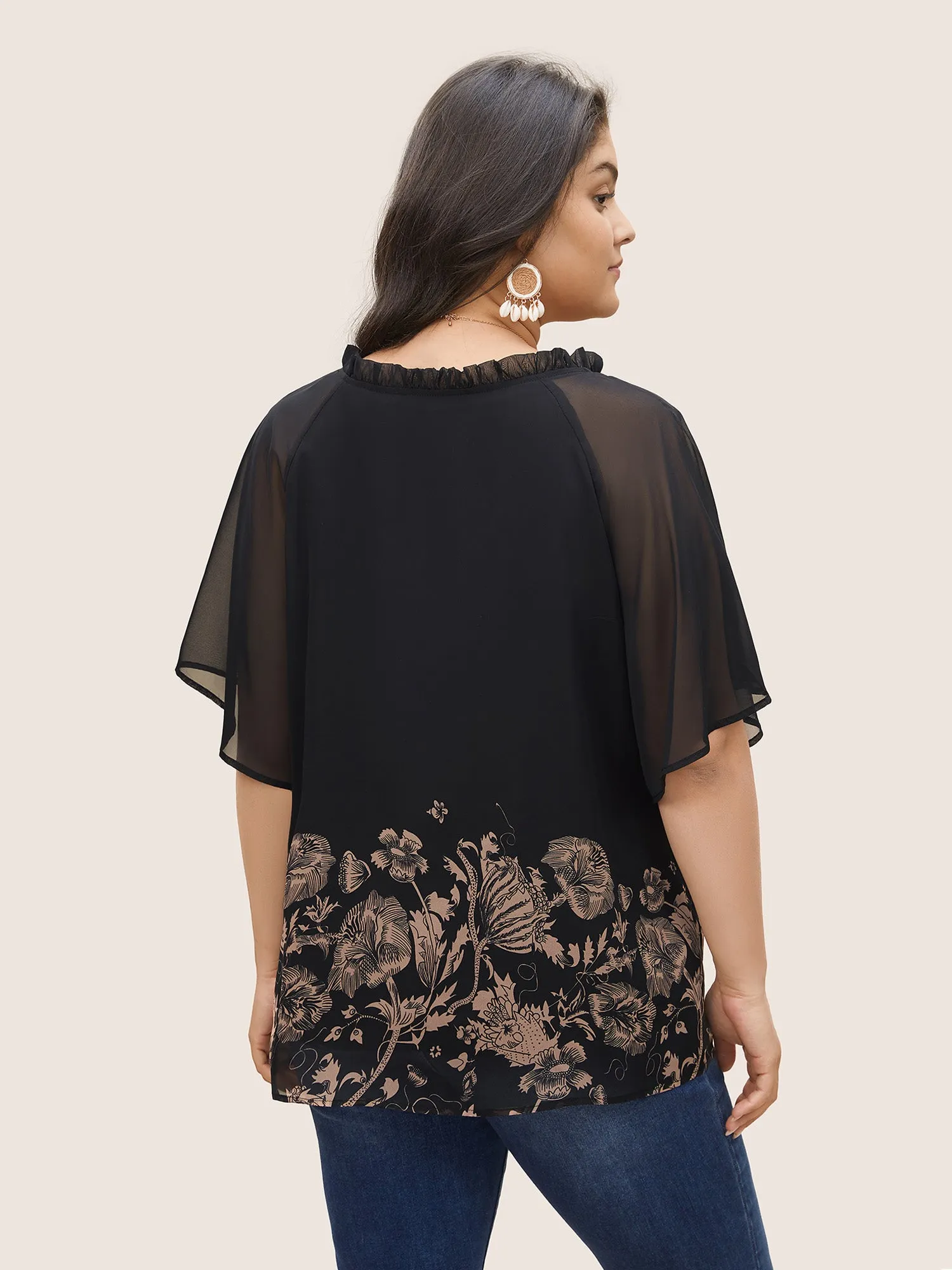 Boho Print Patchwork Mesh Frill Trim Blouse sold by Bloomchic product image thumbnail 4