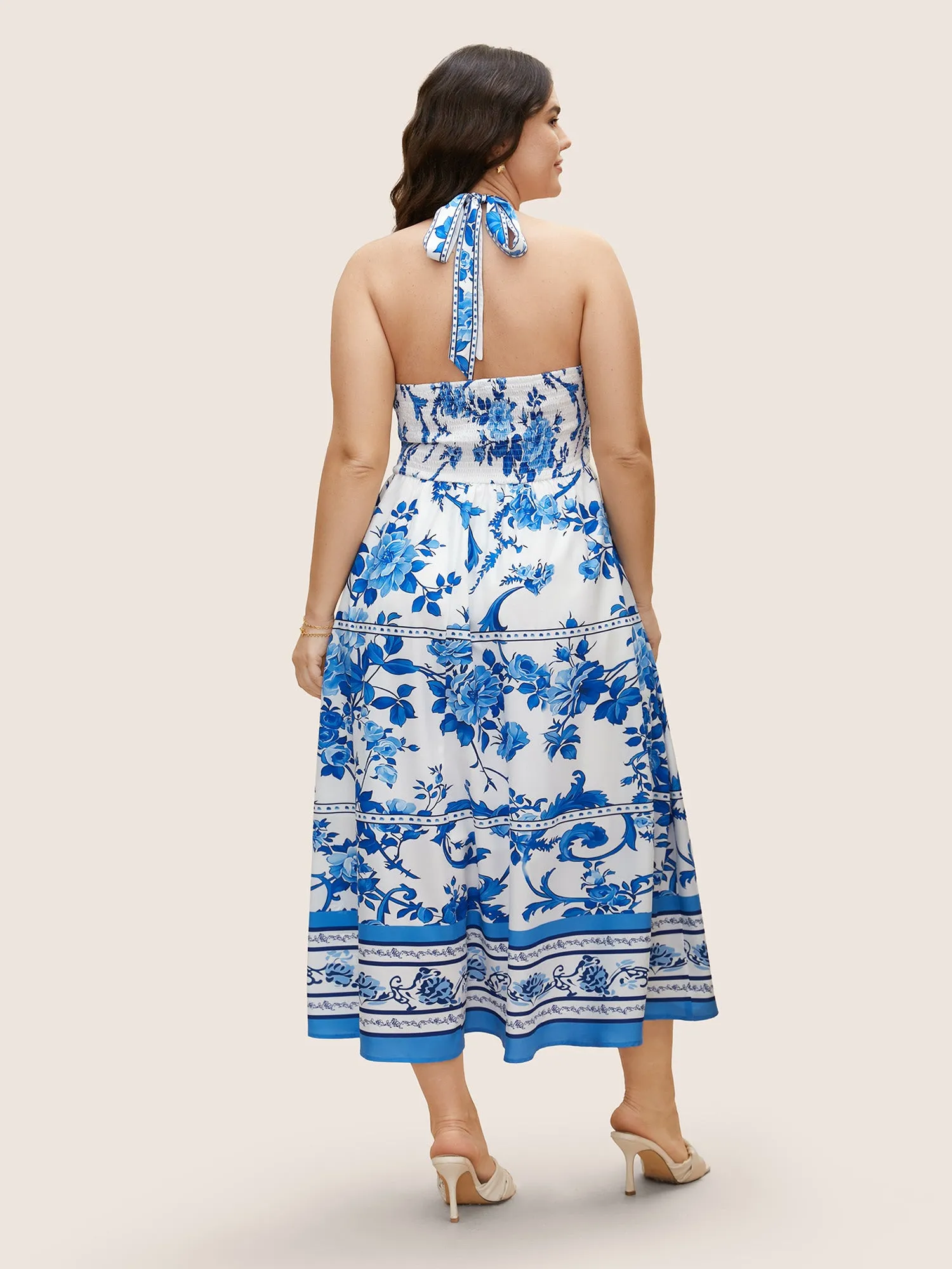 Boho Print Halter Neck Shirred Tie Knot Dress sold by Bloomchic product image thumbnail 3