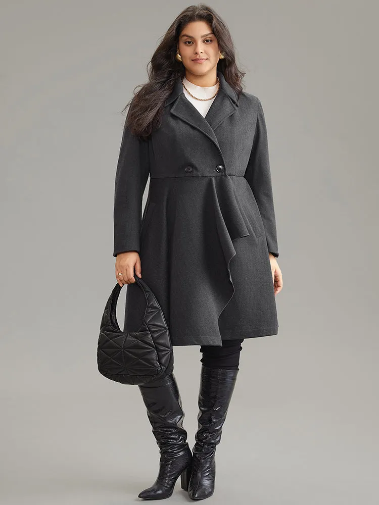 Woolen Solid Button Up Ruffle Trim Coat sold by Bloomchic