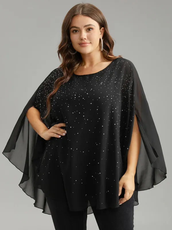 Chiffon Rhinestone Split Dolman Sleeve Blouse sold by Bloomchic