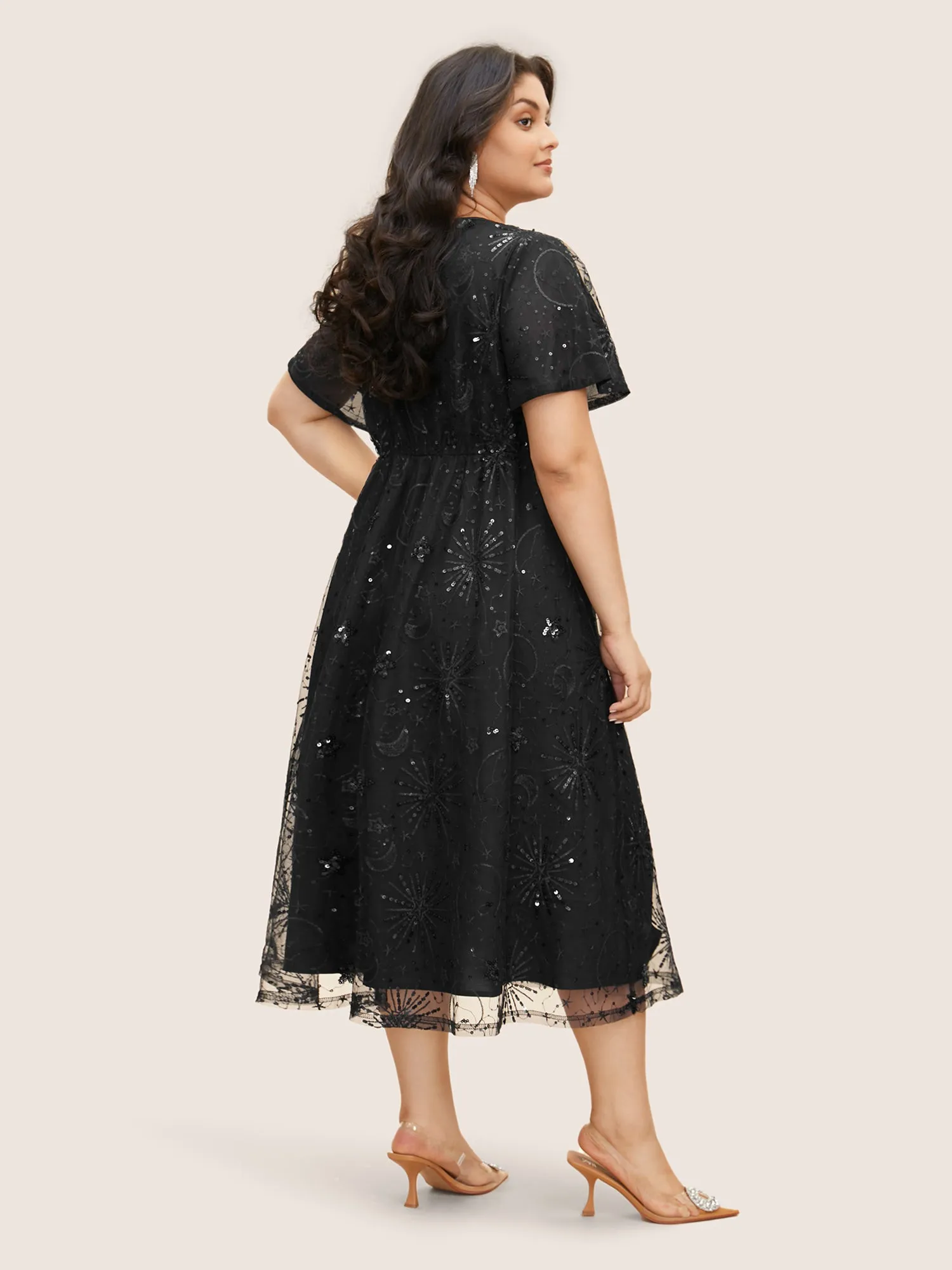 V Neck Star Sequin Mesh Embroidered Dress sold by Bloomchic product image thumbnail 4