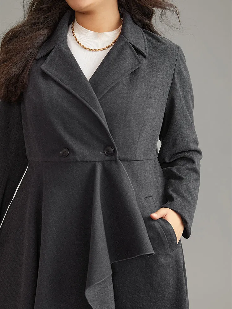 Woolen Solid Button Up Ruffle Trim Coat sold by Bloomchic product image thumbnail 5