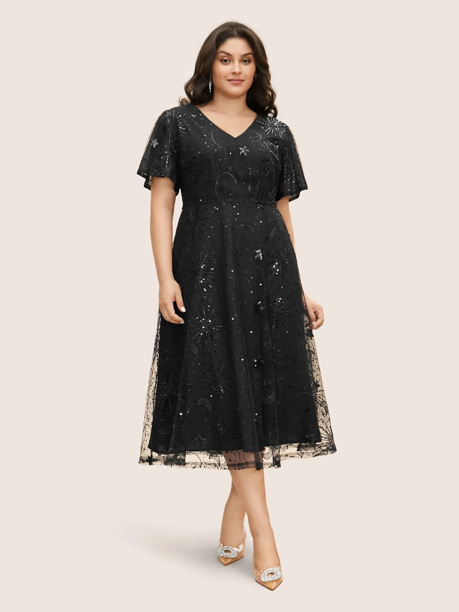 V Neck Star Sequin Mesh Embroidered Dress sold by Bloomchic product image thumbnail 2