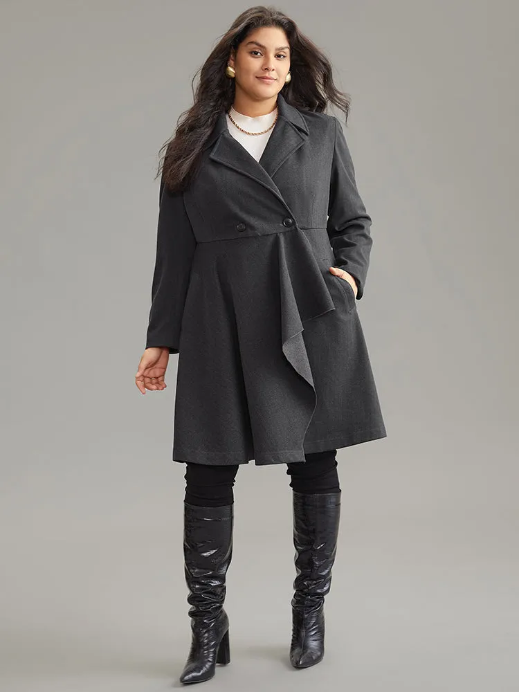 Woolen Solid Button Up Ruffle Trim Coat sold by Bloomchic product image thumbnail 3