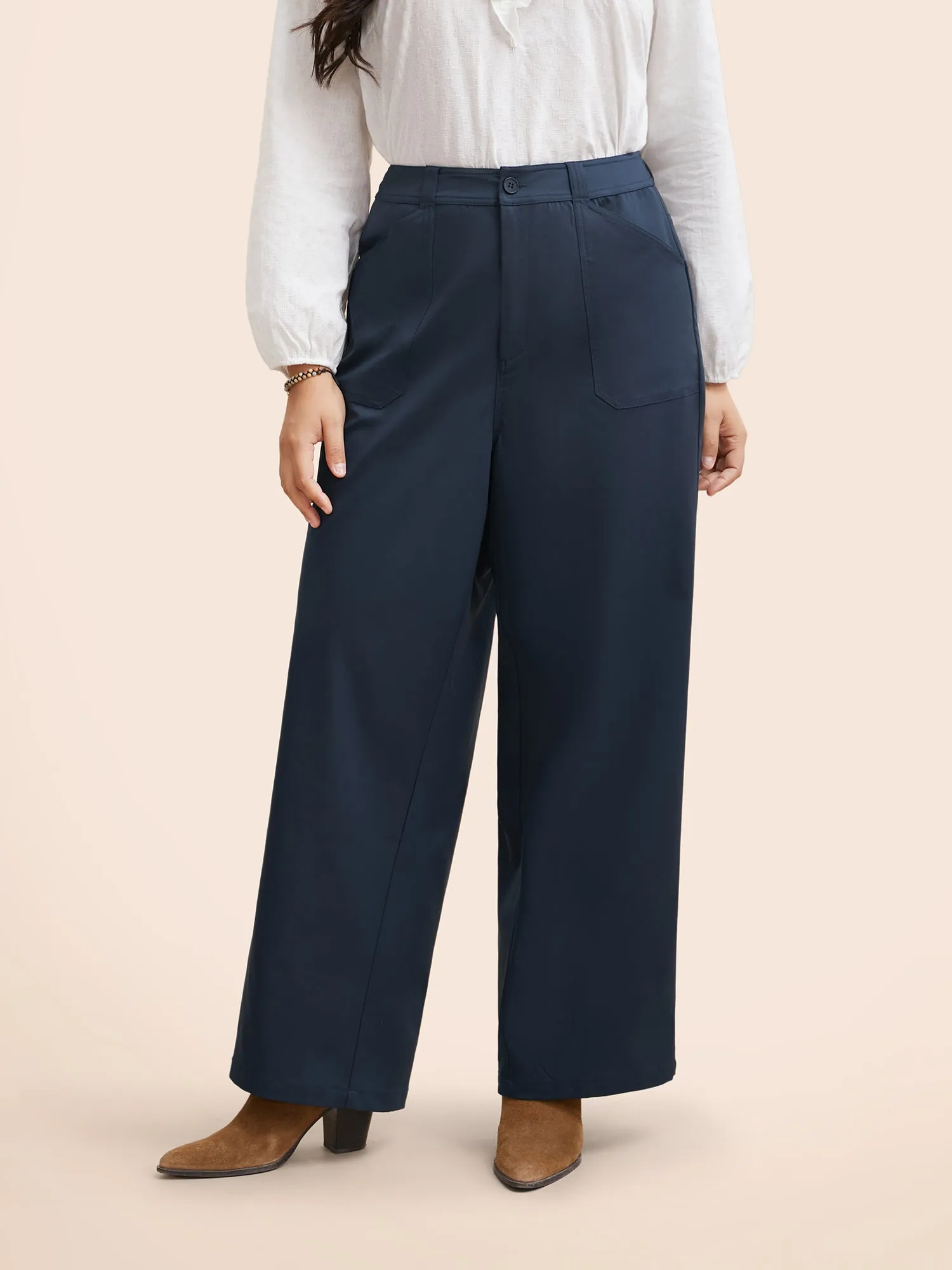 Solid Buttoned Zipper Wide Leg Pants sold by Bloomchic product image thumbnail 5