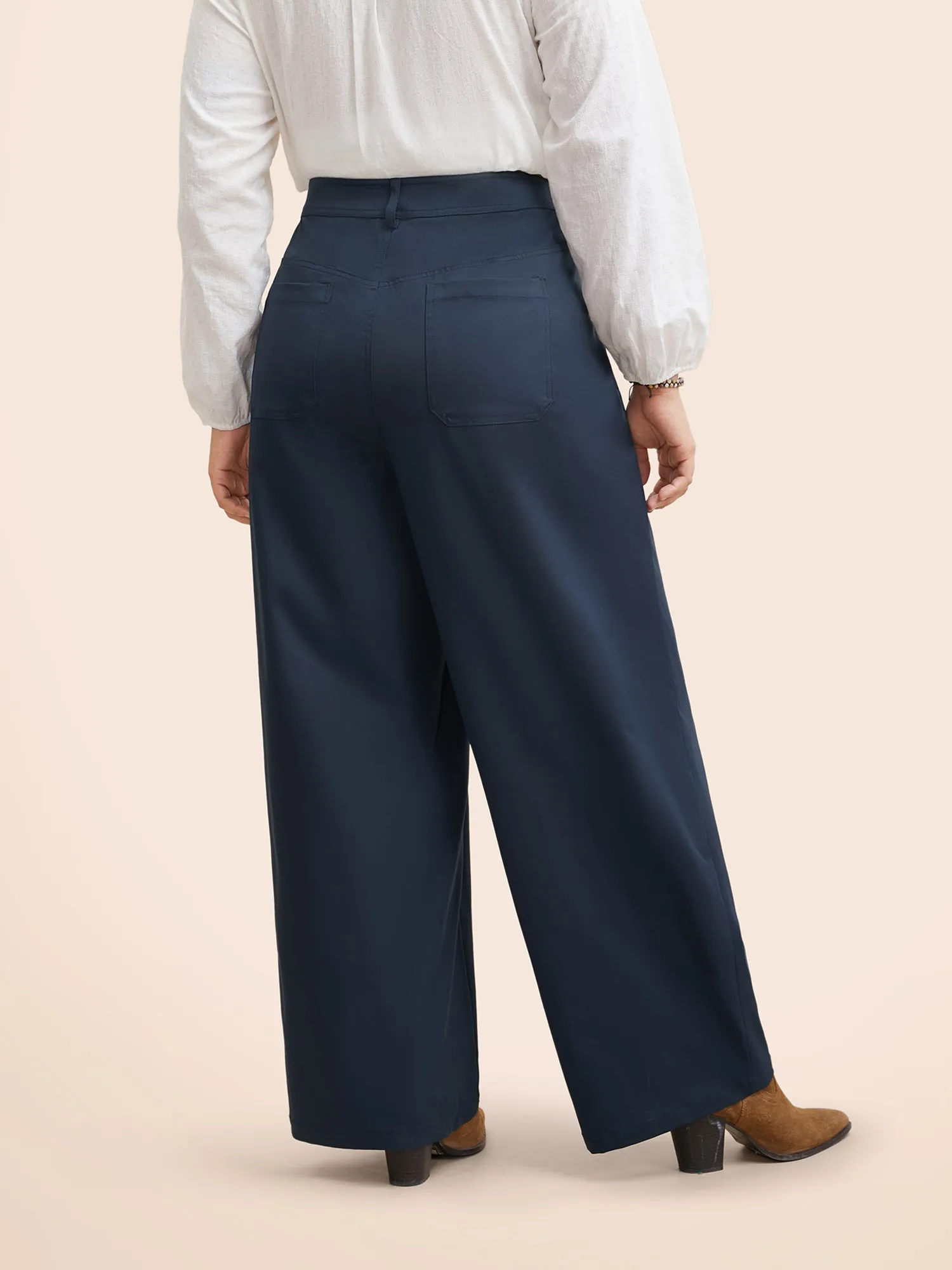 Solid Buttoned Zipper Wide Leg Pants sold by Bloomchic product image thumbnail 3