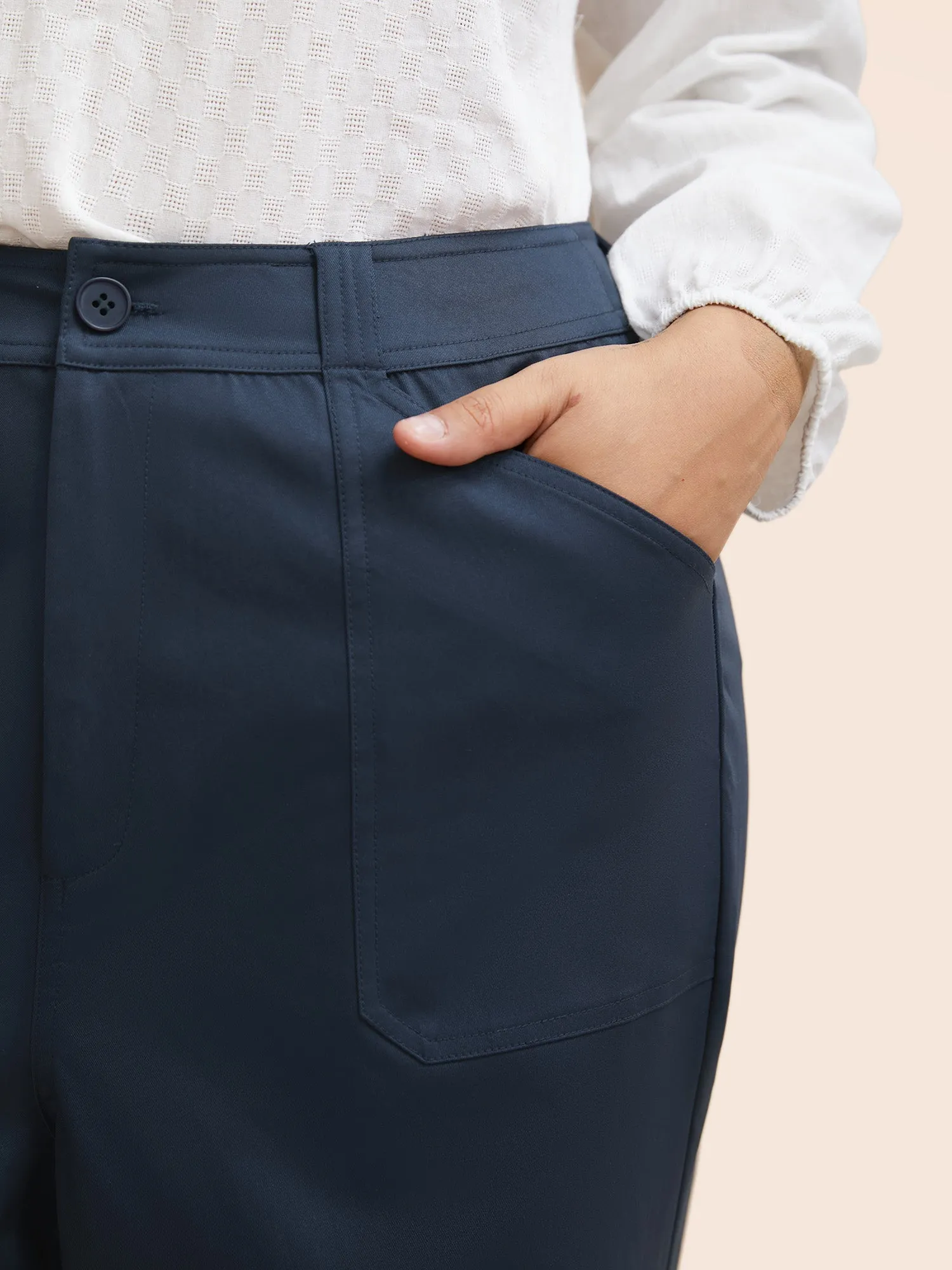 Solid Buttoned Zipper Wide Leg Pants sold by Bloomchic product image thumbnail 4