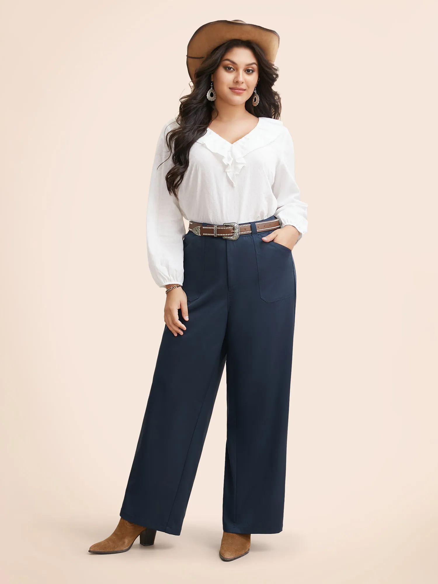 Solid Buttoned Zipper Wide Leg Pants sold by Bloomchic product image thumbnail 2