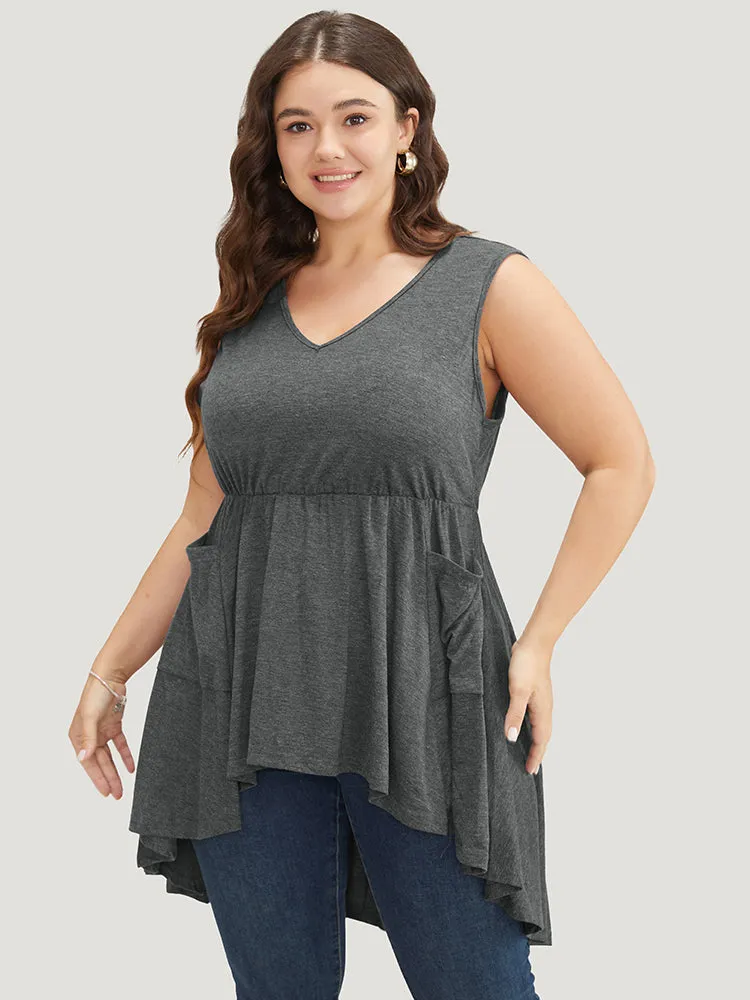 Plain Ruffle Pocket High Low Hem Tank Top sold by Bloomchic product image thumbnail 3