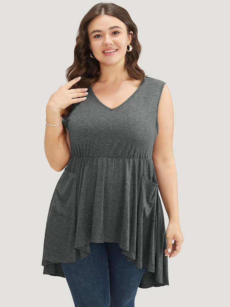 Plain Ruffle Pocket High Low Hem Tank Top sold by Bloomchic