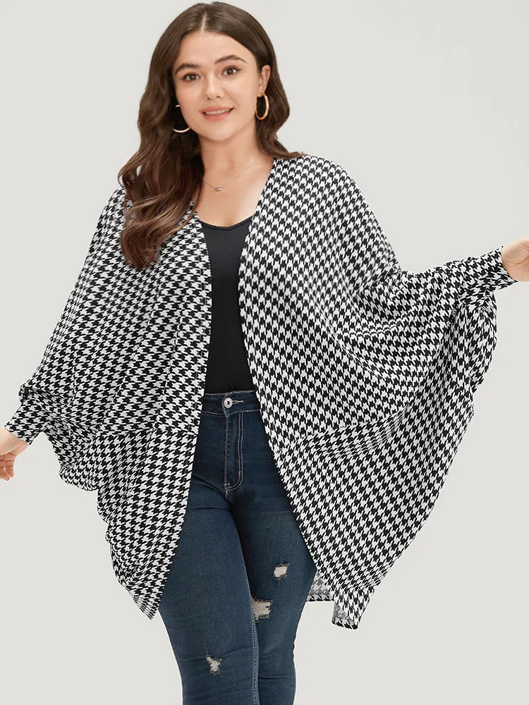 Houndstooth Asymmetrical Hem Dolman Sleeve Kimono sold by Bloomchic