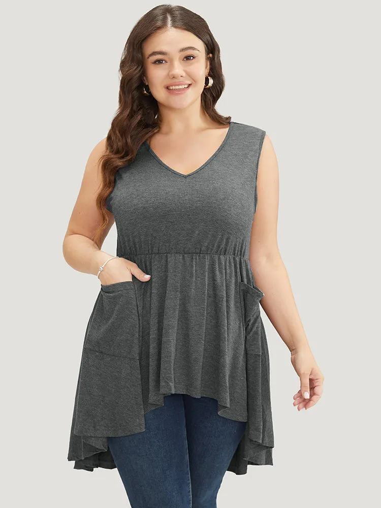 Plain Ruffle Pocket High Low Hem Tank Top sold by Bloomchic product image thumbnail 2