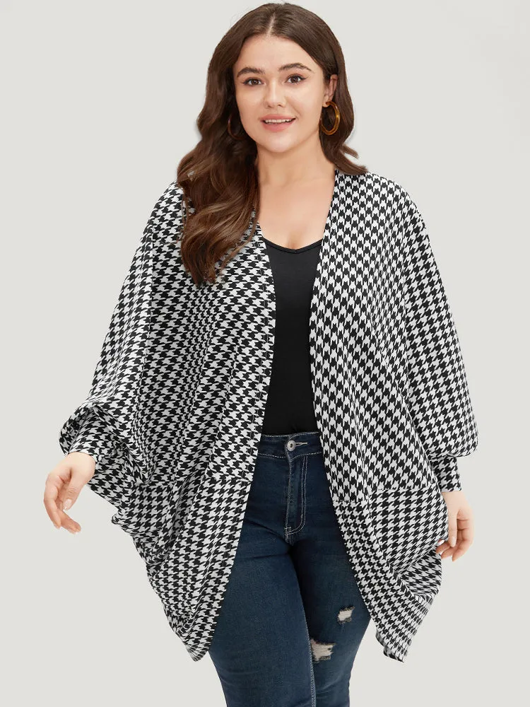 Houndstooth Asymmetrical Hem Dolman Sleeve Kimono sold by Bloomchic product image thumbnail 2