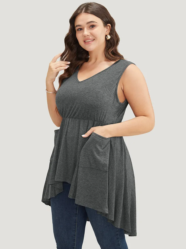 Plain Ruffle Pocket High Low Hem Tank Top sold by Bloomchic product image thumbnail 4