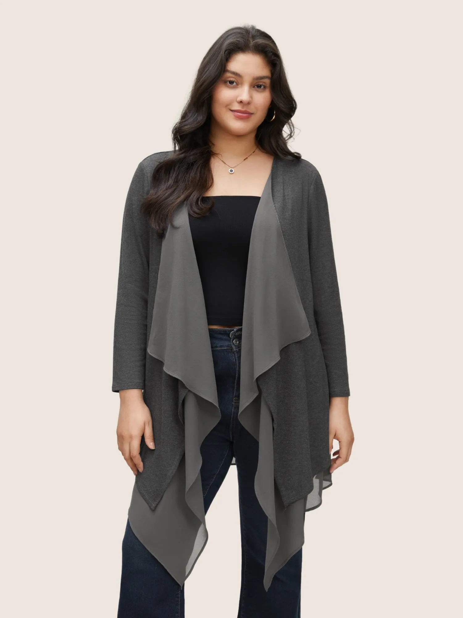 Patchwork Chiffon Mesh Asymmetrical Hem Kimono sold by Bloomchic product image thumbnail 4