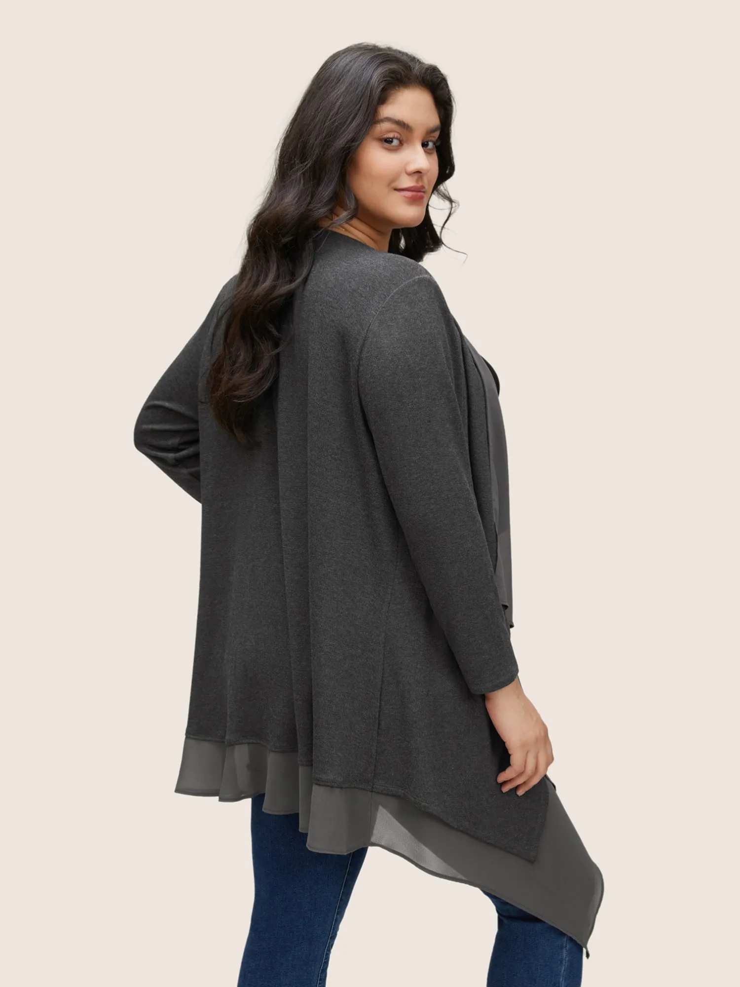 Patchwork Chiffon Mesh Asymmetrical Hem Kimono sold by Bloomchic product image thumbnail 5