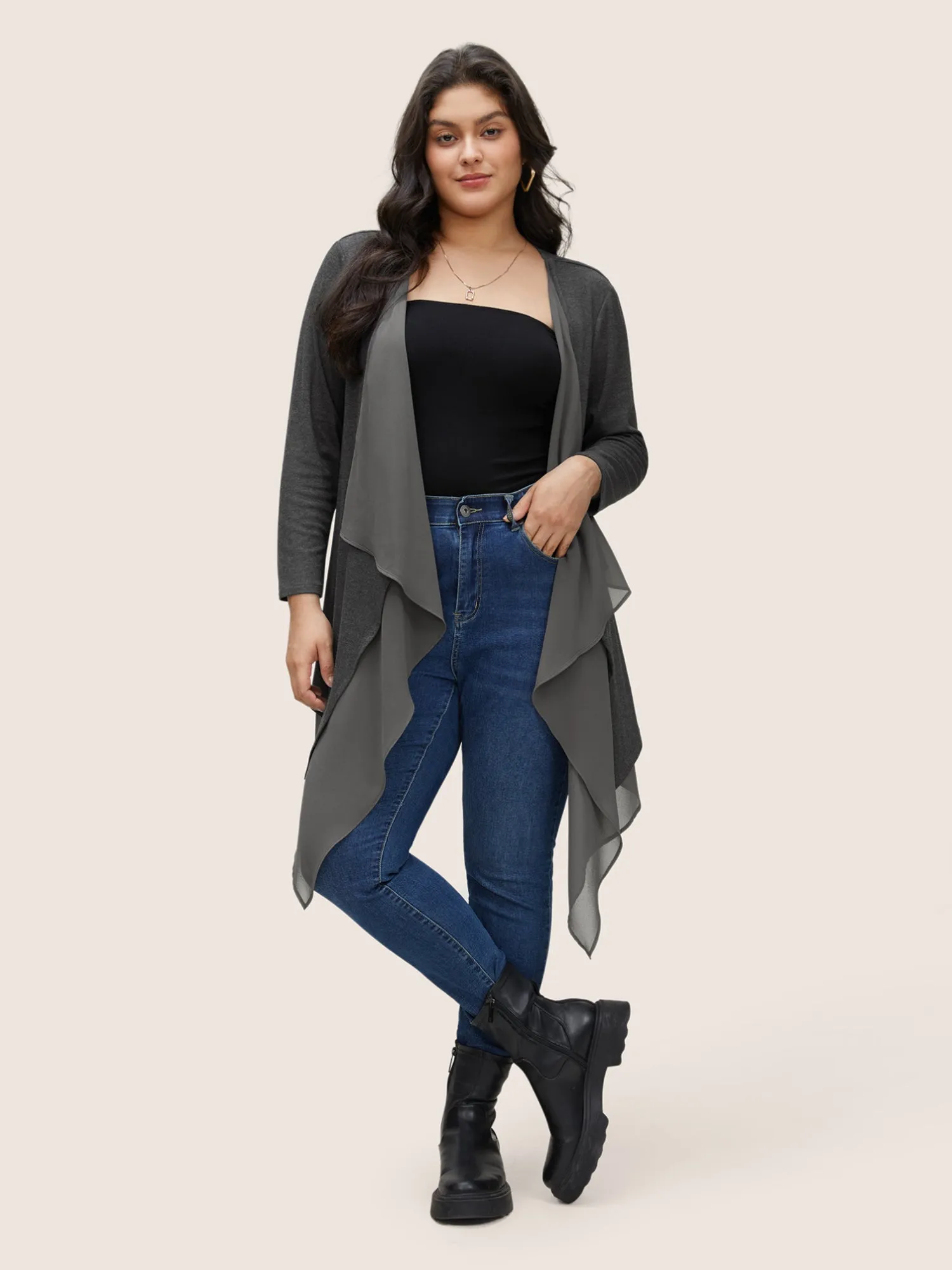 Patchwork Chiffon Mesh Asymmetrical Hem Kimono sold by Bloomchic product image thumbnail 2