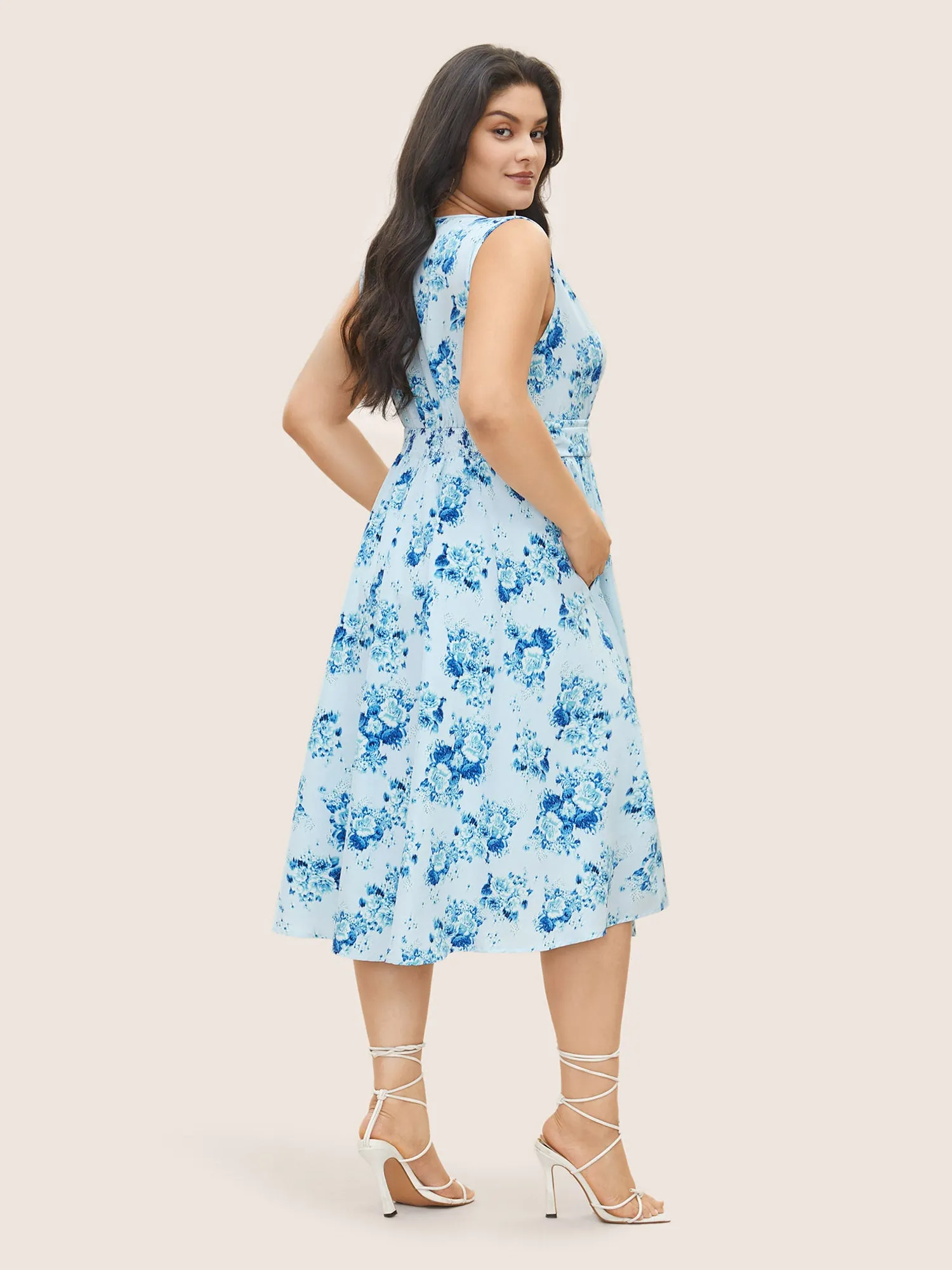 Overlap Collar Floral Sleeveless Ruched Dress sold by Bloomchic product image thumbnail 3