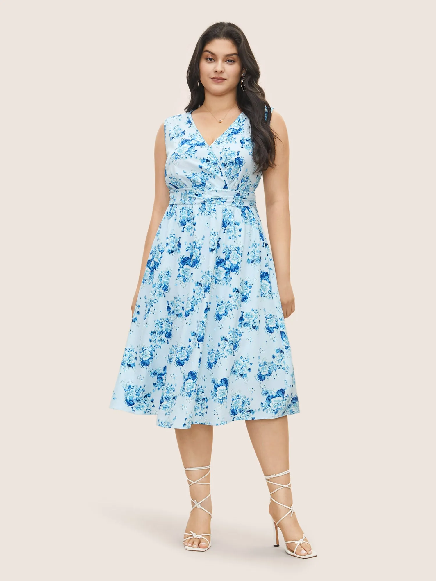 Overlap Collar Floral Sleeveless Ruched Dress sold by Bloomchic product image thumbnail 2
