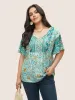 Boho Print Tie Neck Gathered Blouse sold by Bloomchic