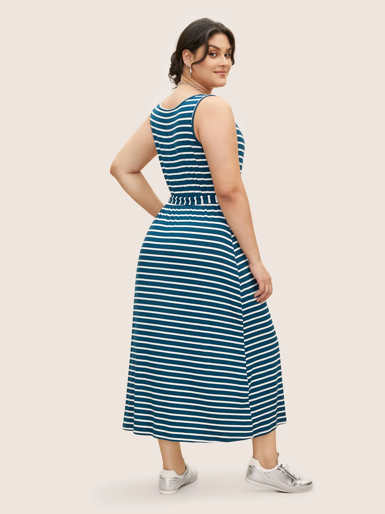 U Neck Striped Belted Tank Dress sold by Bloomchic product image thumbnail 3
