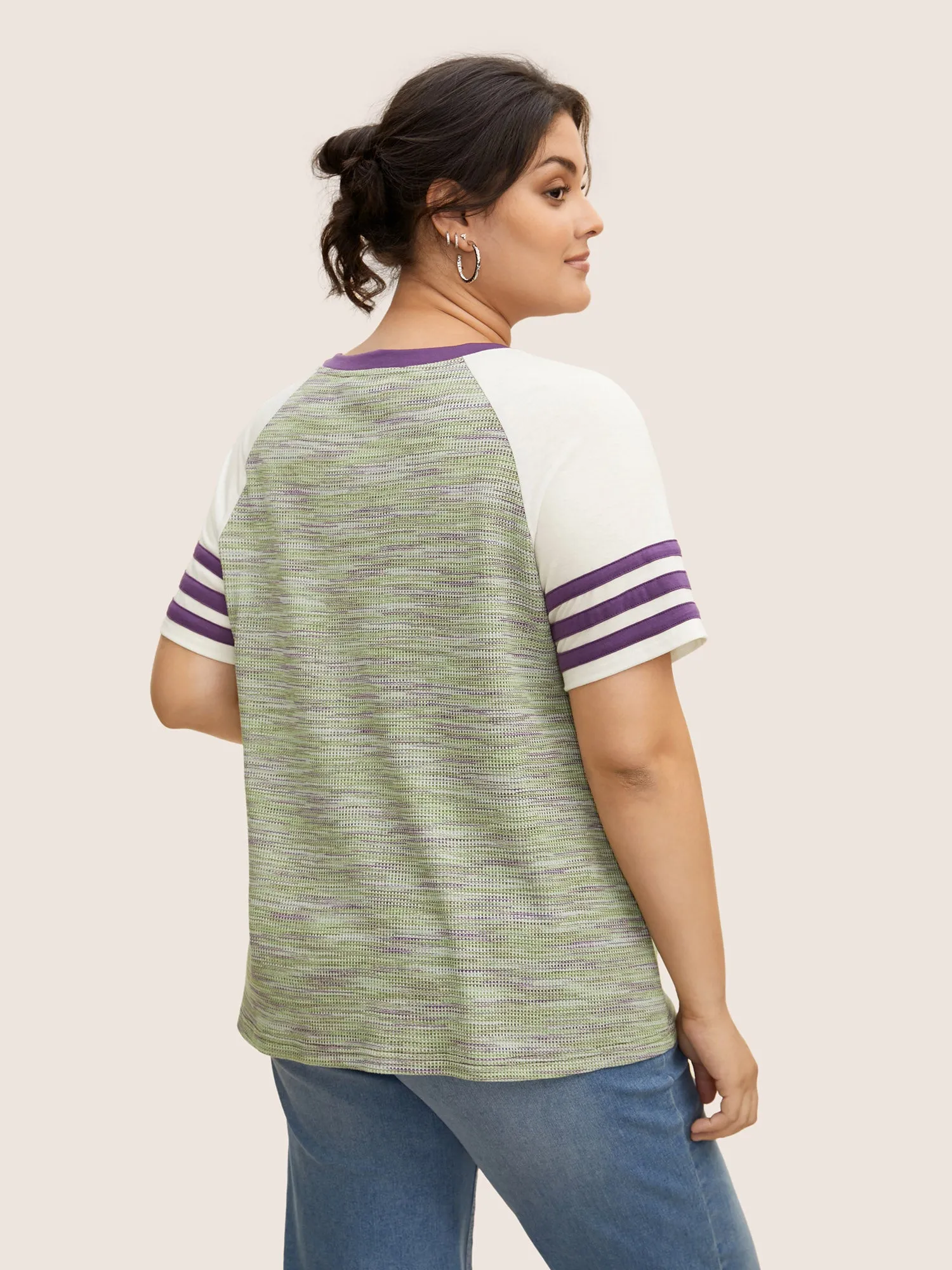 Contrast Striped Patchwork Raglan Sleeve T-shirt sold by Bloomchic product image thumbnail 2