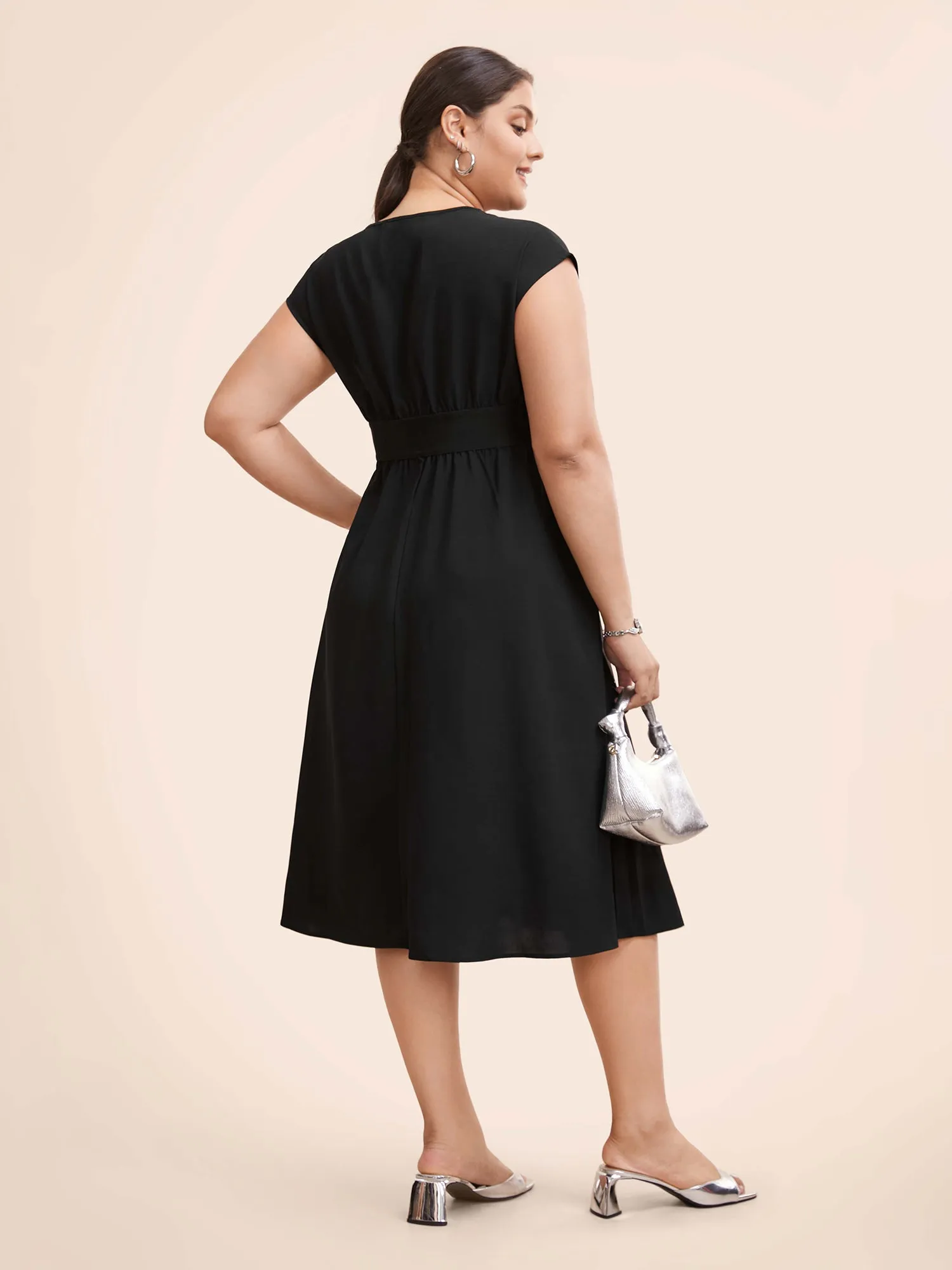 Plain Cap Sleeve Button Detail Dress sold by Bloomchic product image thumbnail 4