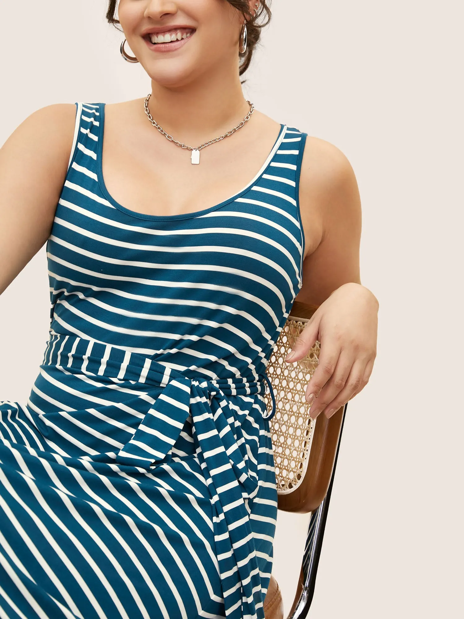 U Neck Striped Belted Tank Dress sold by Bloomchic product image thumbnail 4