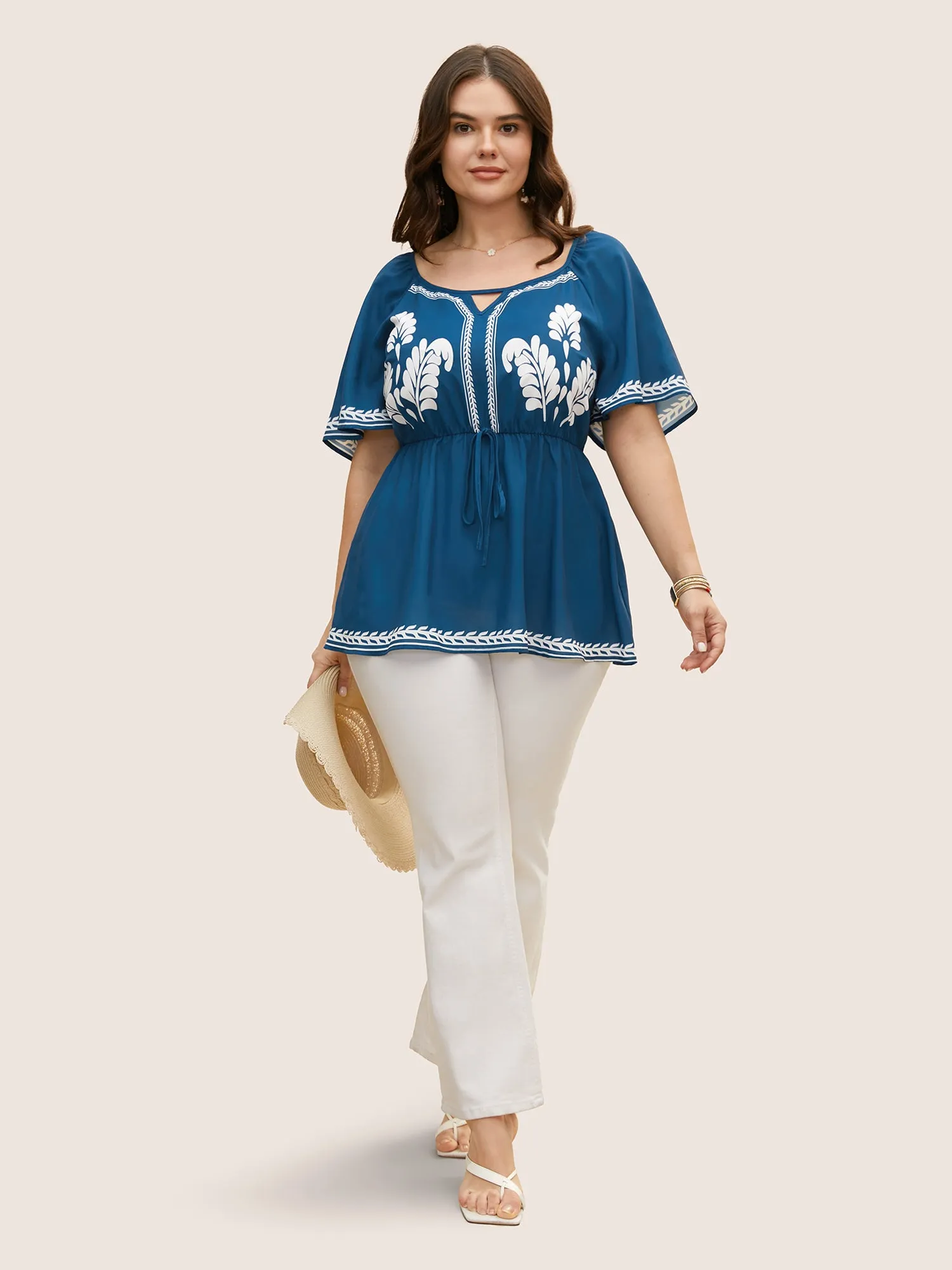 Boho Print Keyhole Tie Knot Blouse sold by Bloomchic product image thumbnail 2