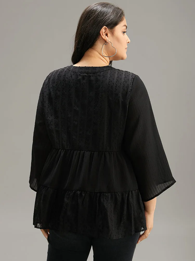 Plain Textured V Neck Elastic Waist Ruffle Hem Blouse sold by Bloomchic product image thumbnail 2