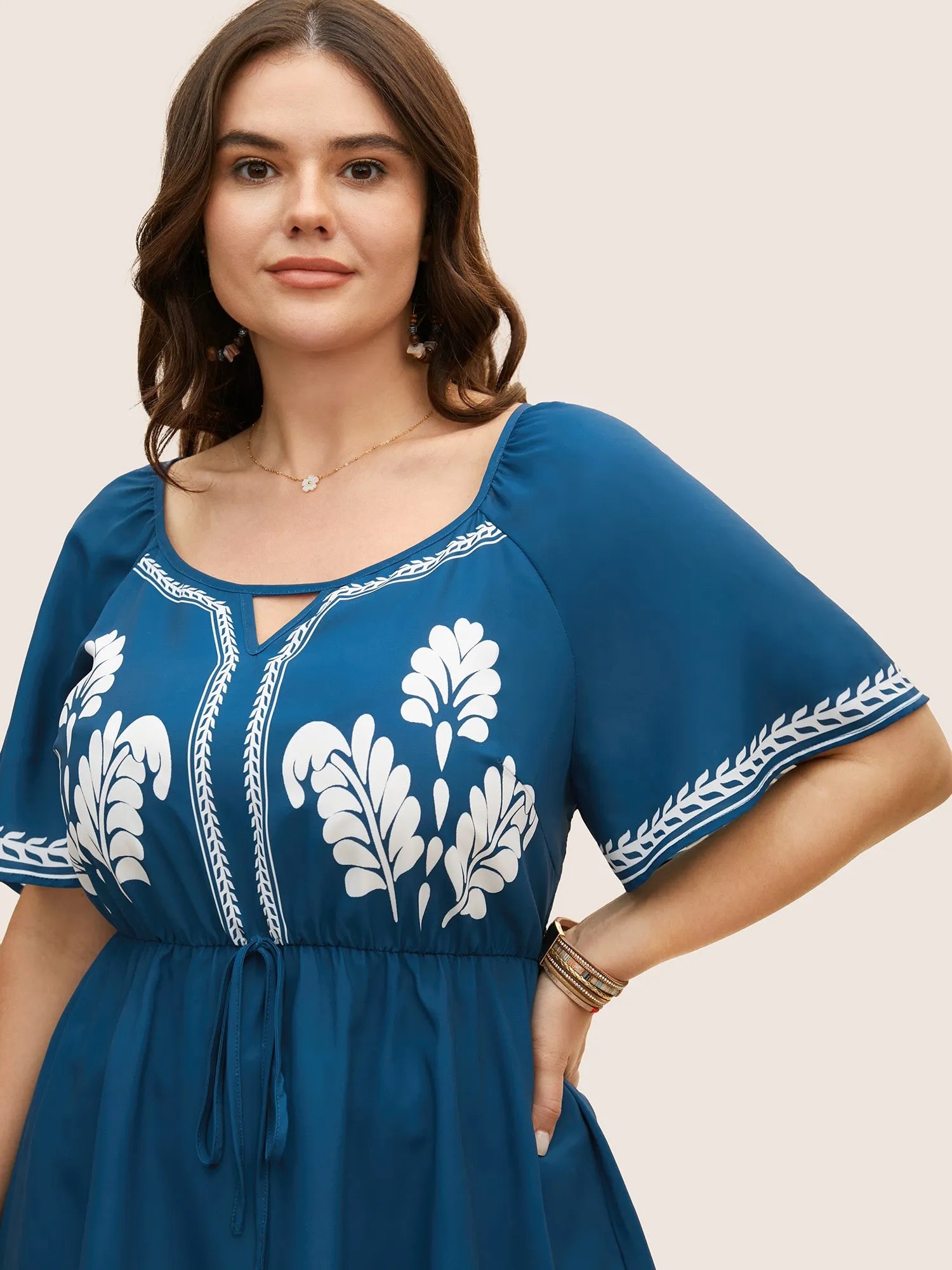 Boho Print Keyhole Tie Knot Blouse sold by Bloomchic product image thumbnail 3