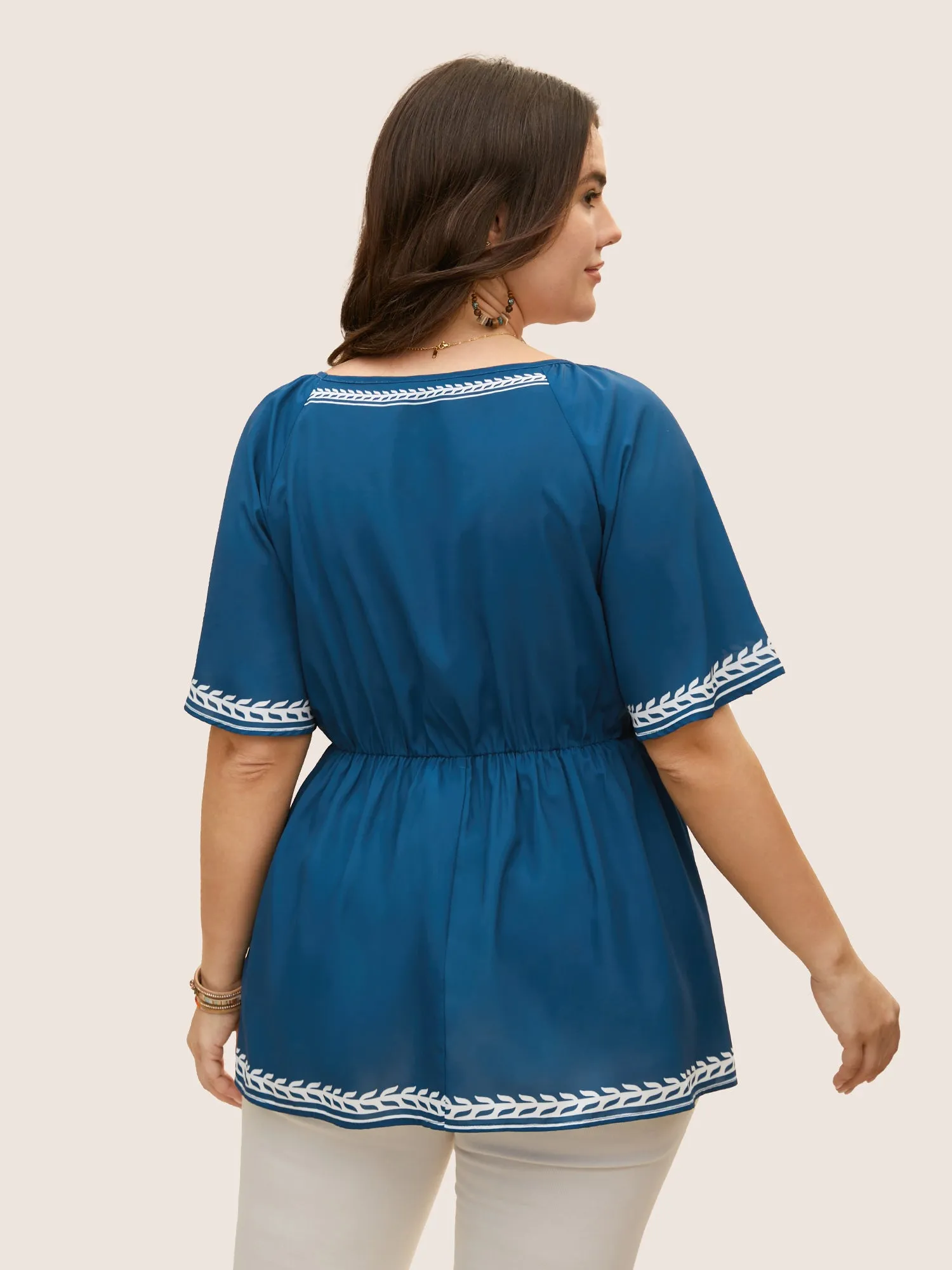 Boho Print Keyhole Tie Knot Blouse sold by Bloomchic product image thumbnail 4