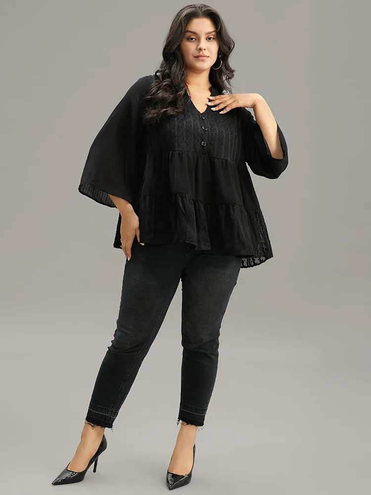 Plain Textured V Neck Elastic Waist Ruffle Hem Blouse sold by Bloomchic product image thumbnail 4