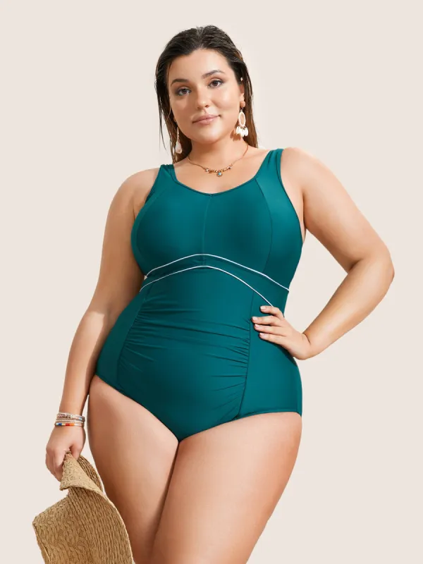 Contrast Trim Ruched Heart Neckline One Piece Swimsuit sold by Bloomchic