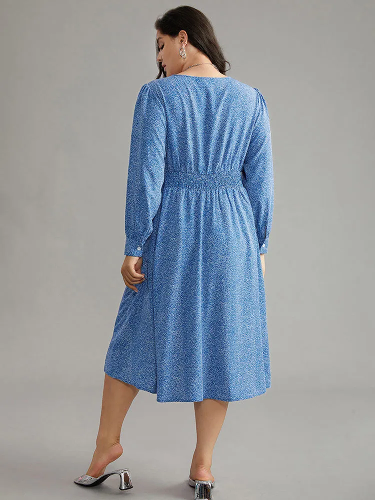 Polka Dot Shirred Split Hem Pocket Dress sold by Bloomchic product image thumbnail 3