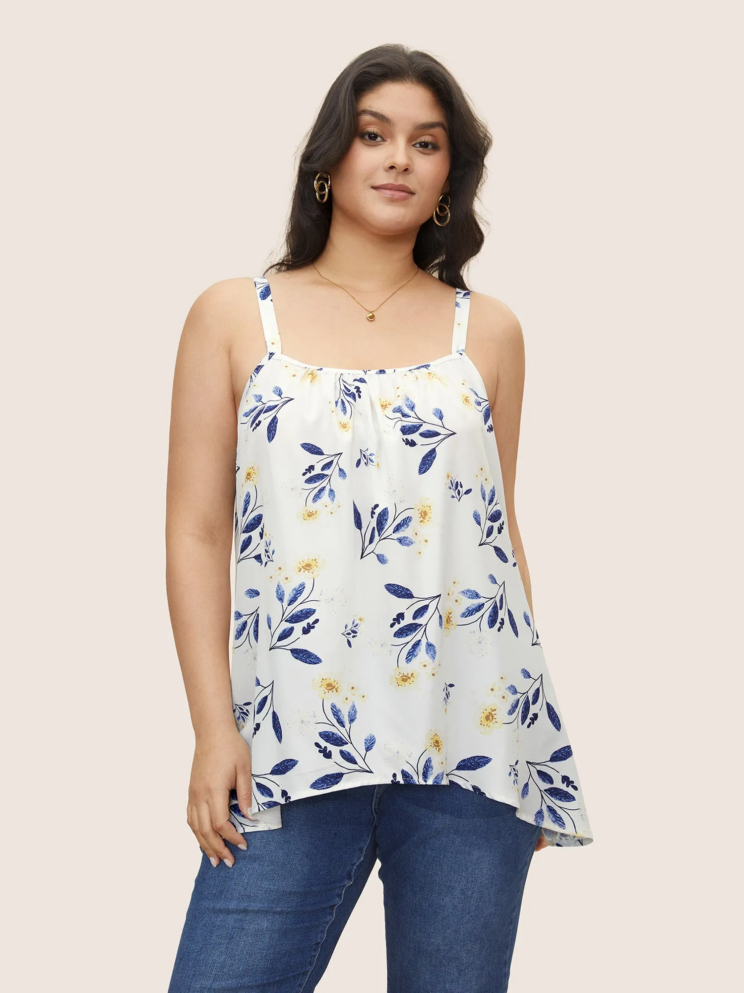 Floral Gathered Adjustable Straps Tank Top sold by Bloomchic