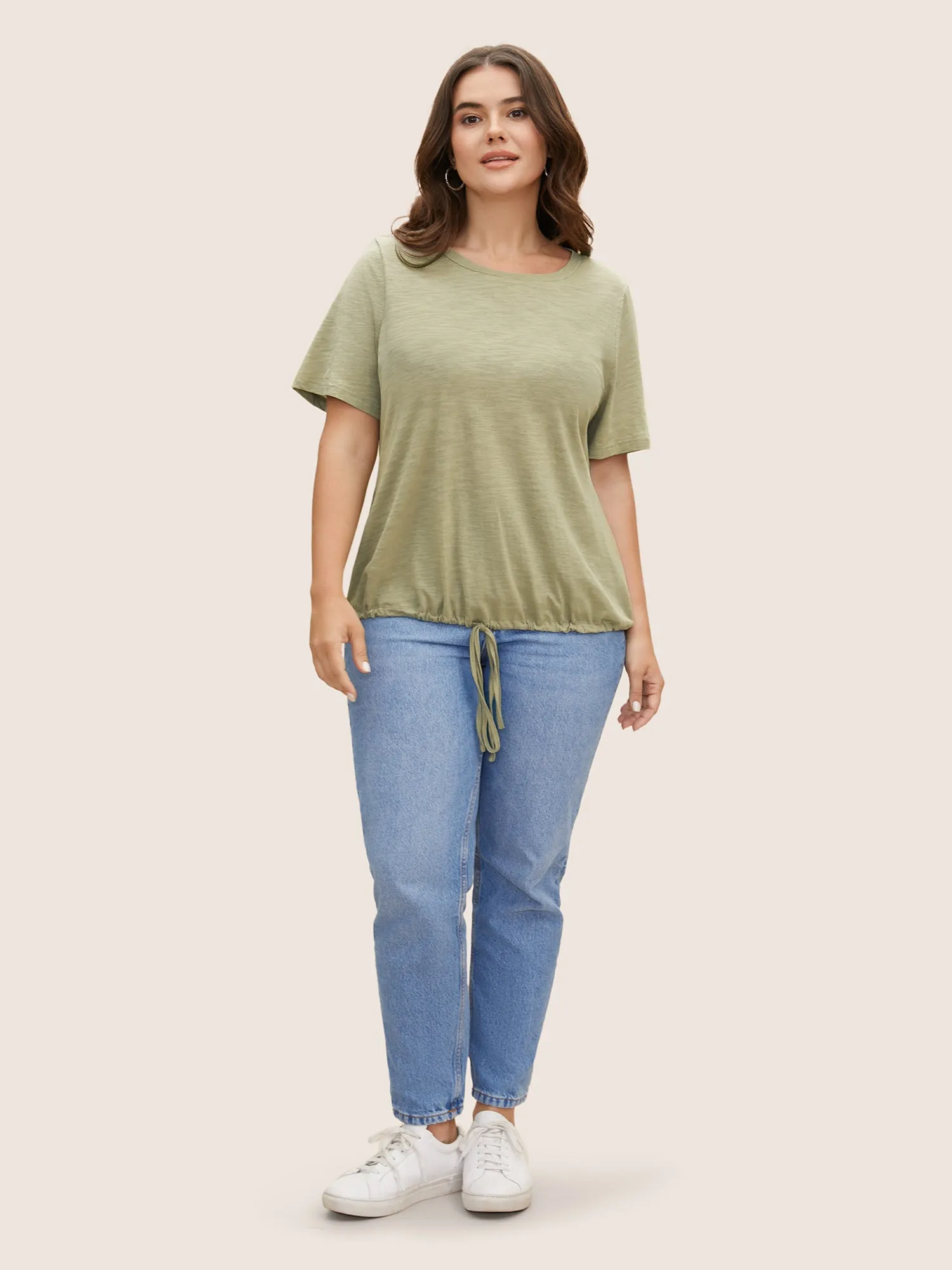 Cotton Round Neck Drawstring Medium Stretch T-shirt sold by Bloomchic product image thumbnail 2