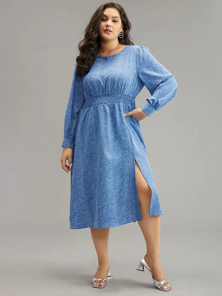 Polka Dot Shirred Split Hem Pocket Dress sold by Bloomchic