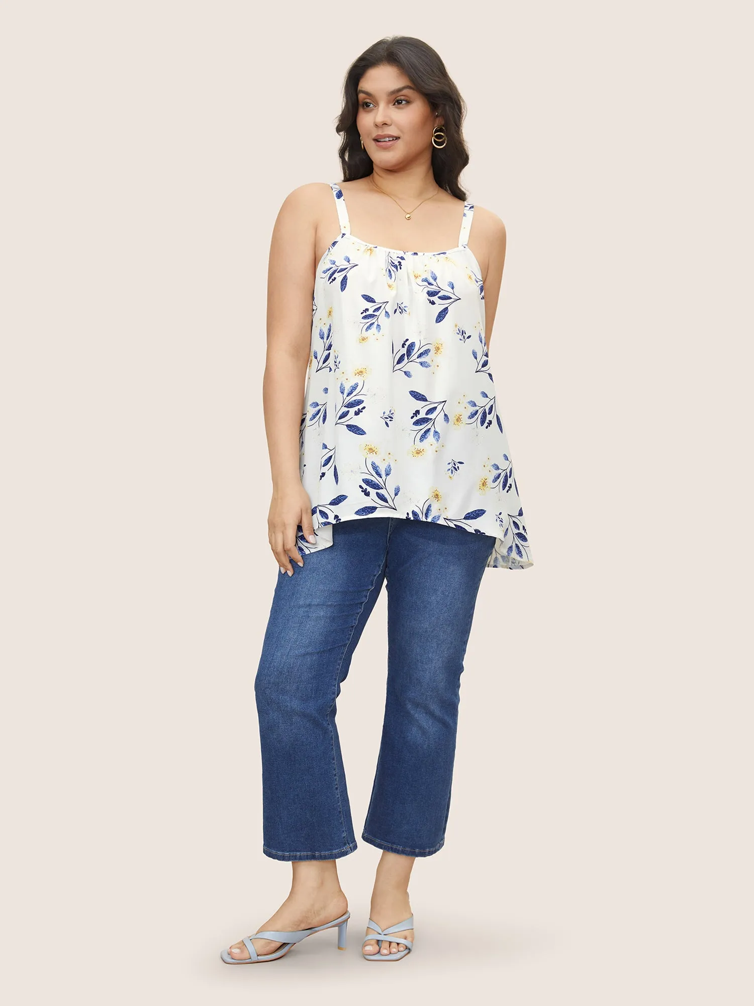 Floral Gathered Adjustable Straps Tank Top sold by Bloomchic product image thumbnail 2