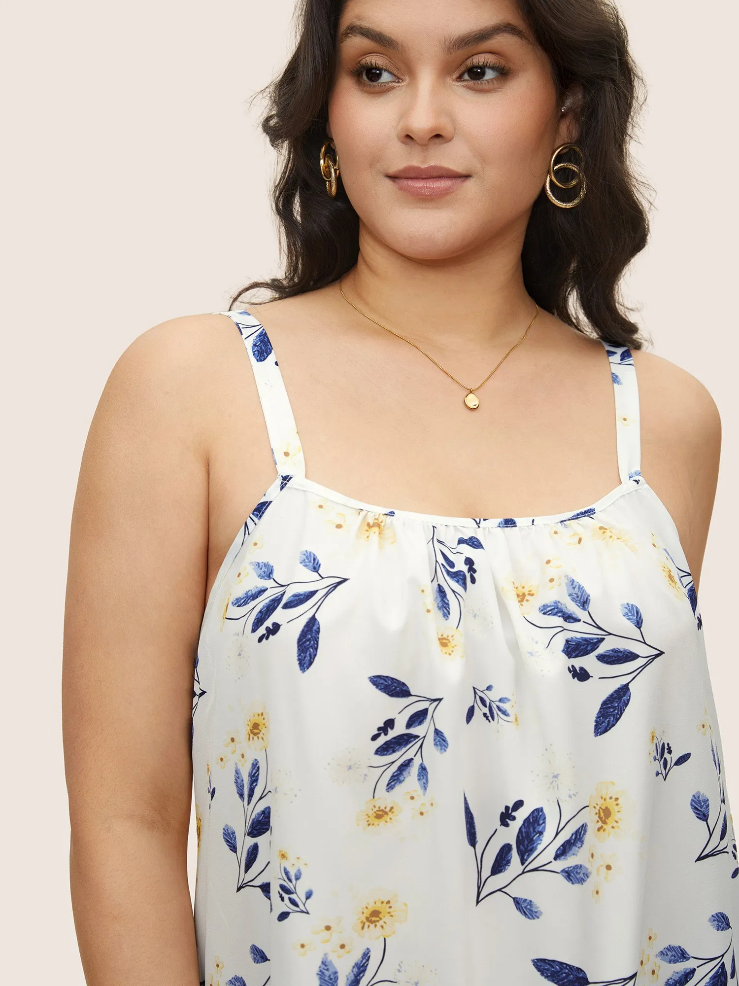 Floral Gathered Adjustable Straps Tank Top sold by Bloomchic product image thumbnail 3