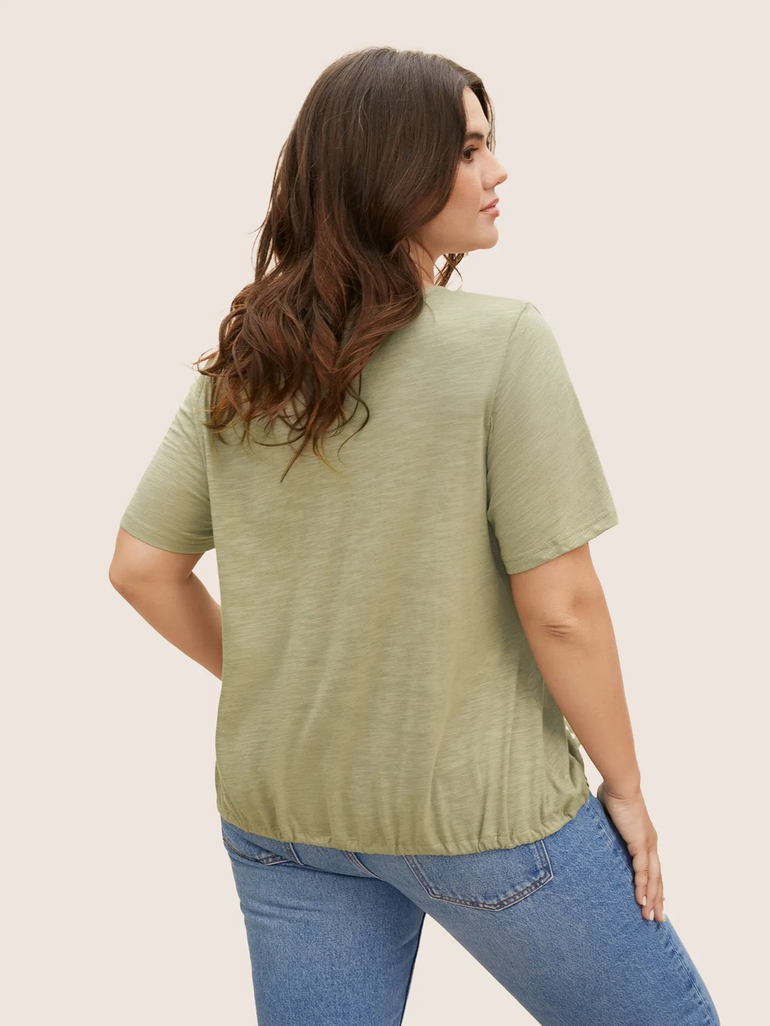 Cotton Round Neck Drawstring Medium Stretch T-shirt sold by Bloomchic product image thumbnail 3