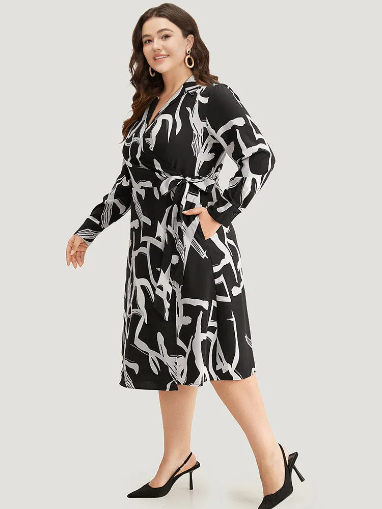 Geometric Print Pocket Wrap Ties Dress sold by Bloomchic product image thumbnail 3