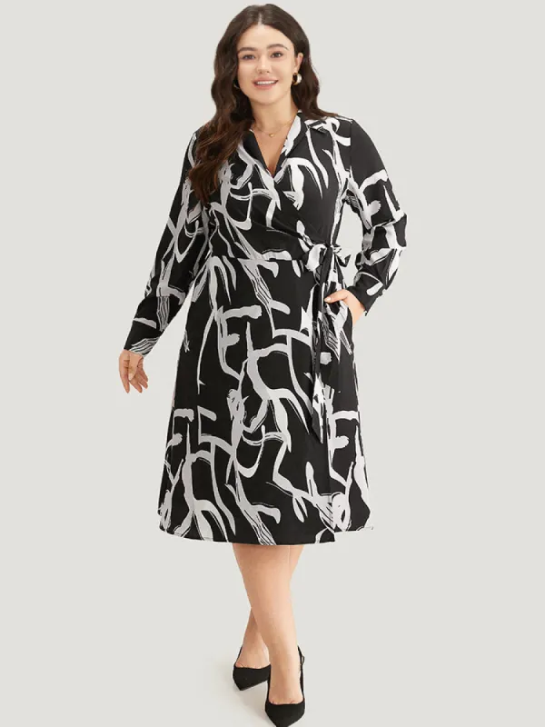 Geometric Print Pocket Wrap Ties Dress made by Bloomchic