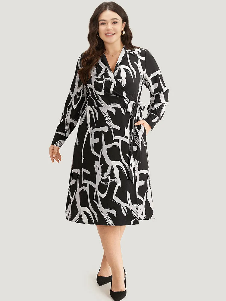 Geometric Print Pocket Wrap Ties Dress sold by Bloomchic