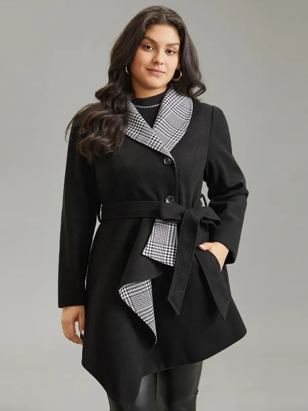 Patchwork Belted Button Up Asymmetrical Hem Coat sold by Bloomchic