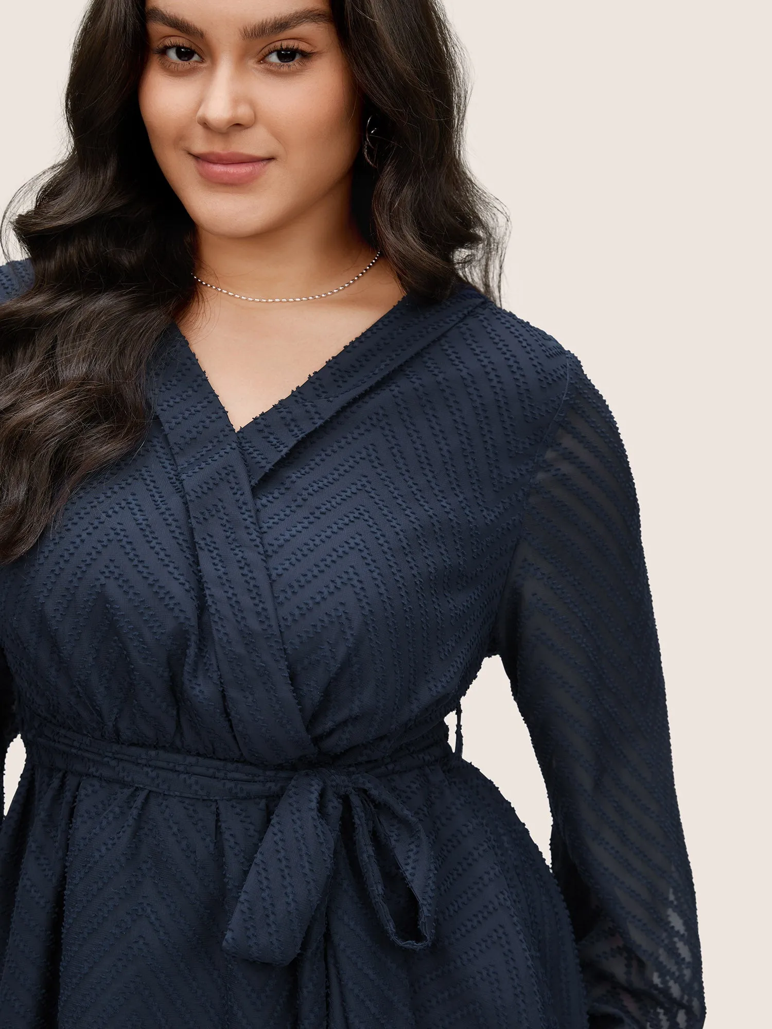 Plain Textured High Low Hem Ties Blouse sold by Bloomchic product image thumbnail 3