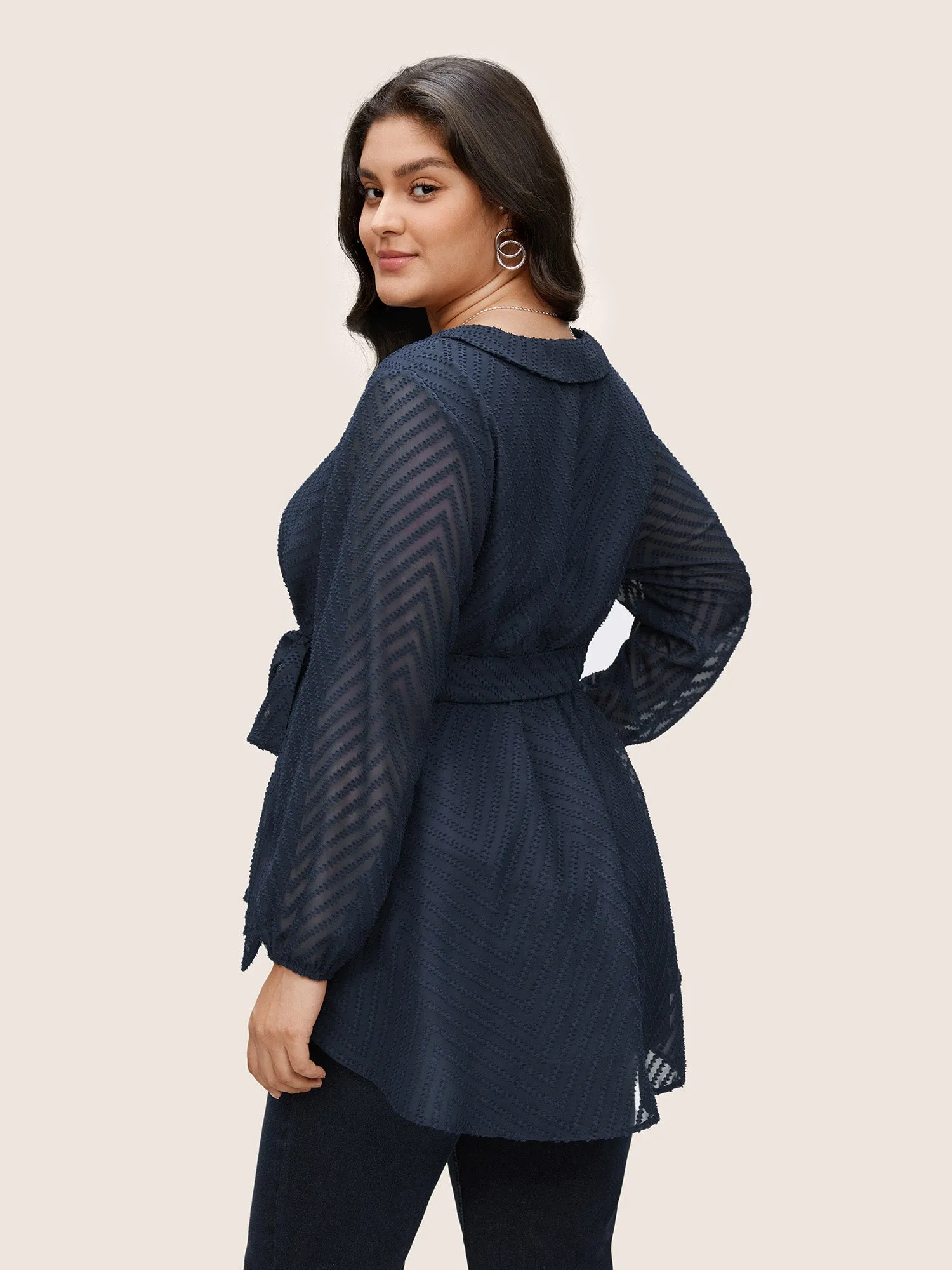 Plain Textured High Low Hem Ties Blouse sold by Bloomchic product image thumbnail 4