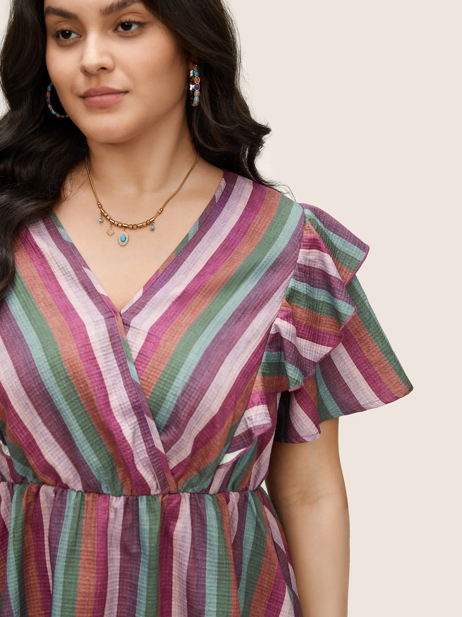 Striped Wrap Ruffle Layered Sleeve Blouse sold by Bloomchic product image thumbnail 3