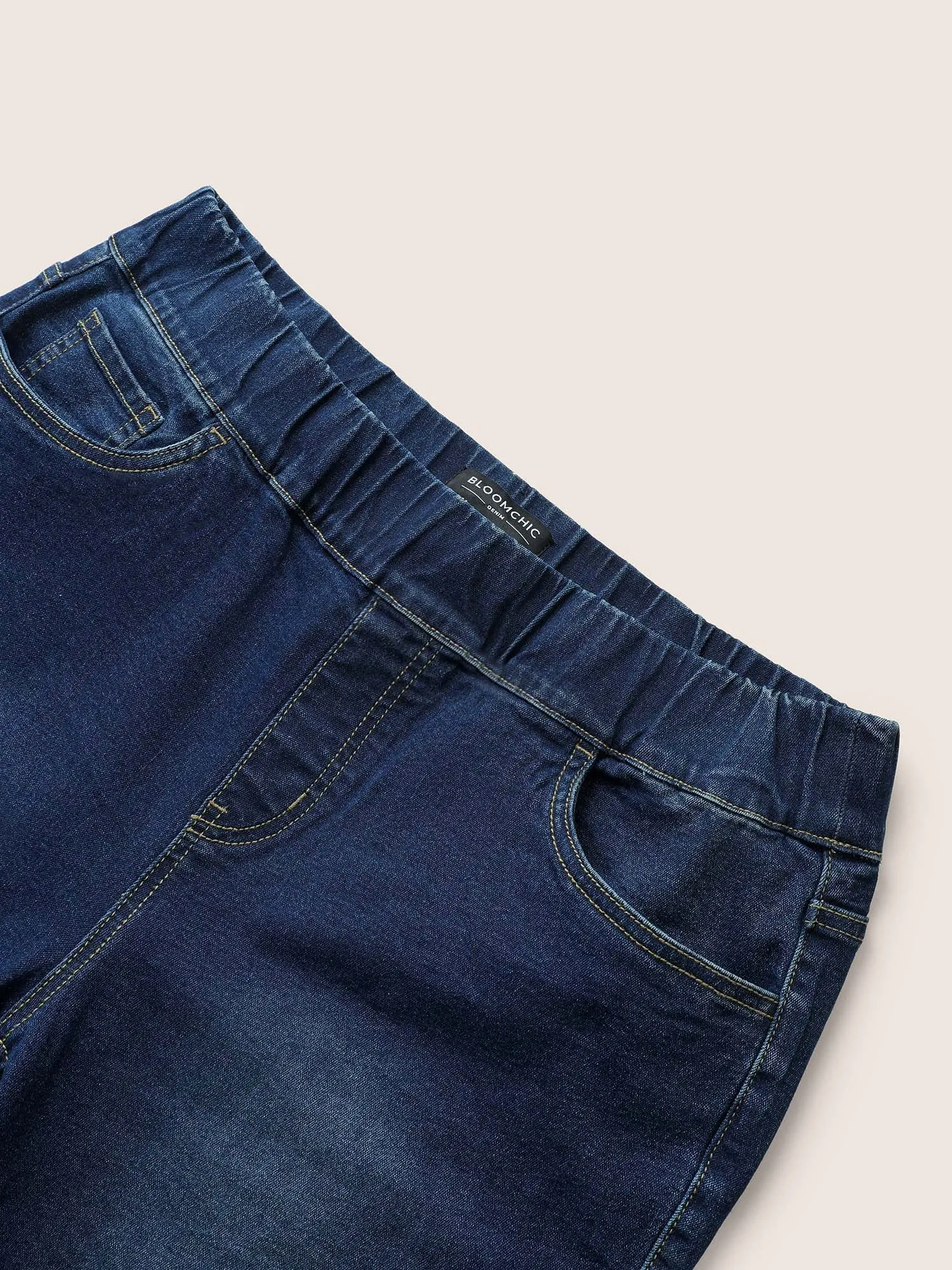 Elastic Waist Straight Leg Cropped Denim Shorts sold by Bloomchic product image thumbnail 5